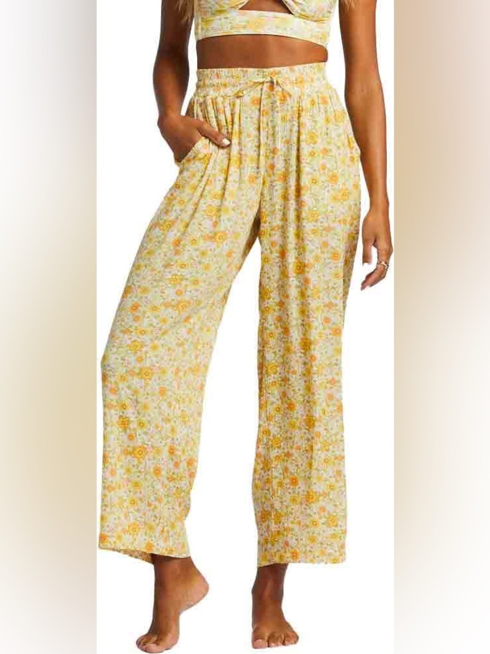 Billabong Yellow Floral Wide-Leg Lounge Pants